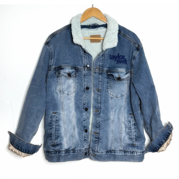 Taylor Swift Jacket Denim Coat Sherpa Lined Taylor Swift I Am Finally Clean Sz L - Picture 15 of 15